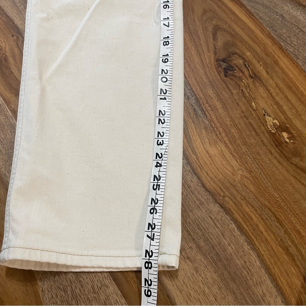 WHBM High Rise Straight Jeans‎ Cream color with Tonal White Floral Beading sz 8L - Picture 7 of 14